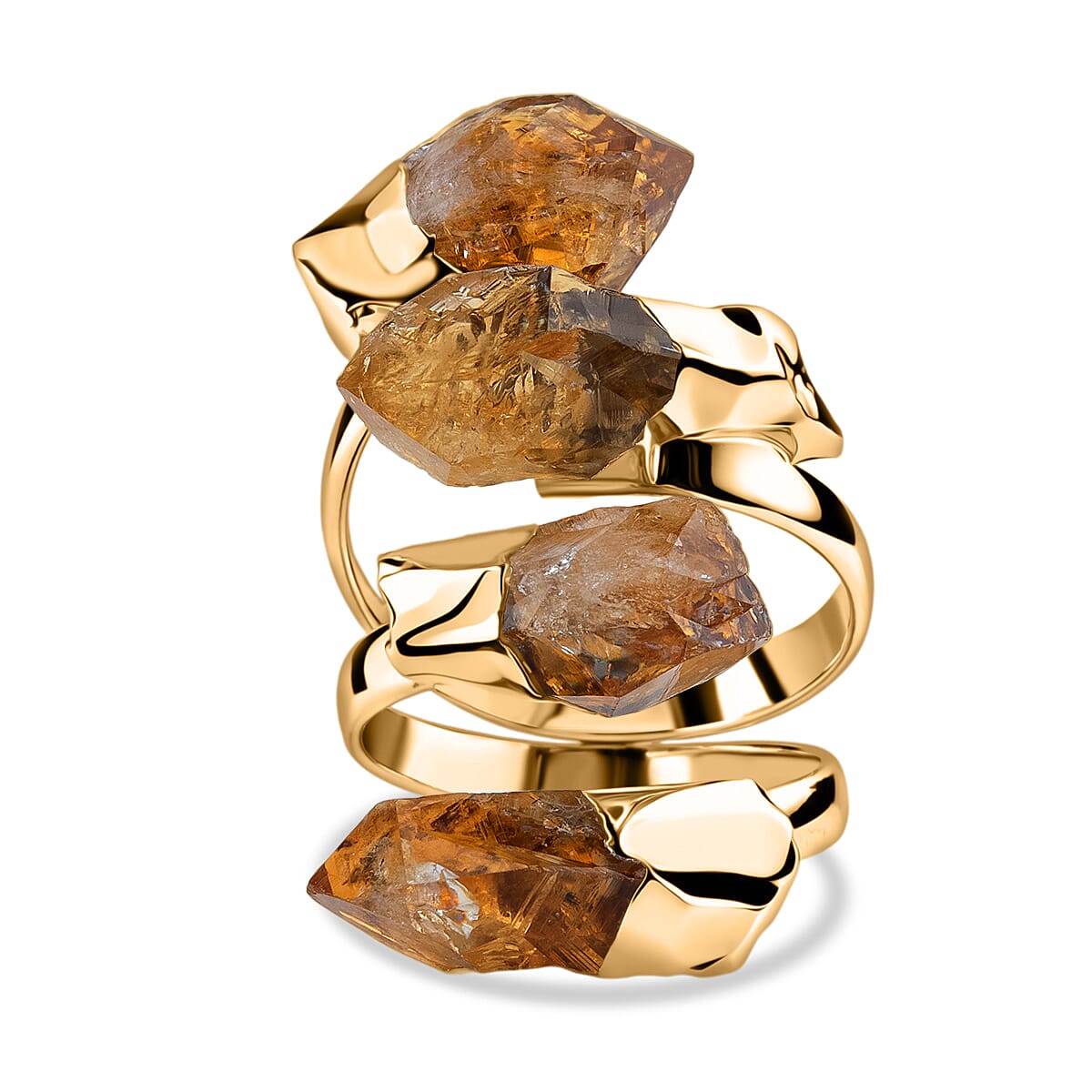 Citrine Ruff Cut Stone Ring (Size Adjustable) in Yellow Gold Plated 10.00 Ct.