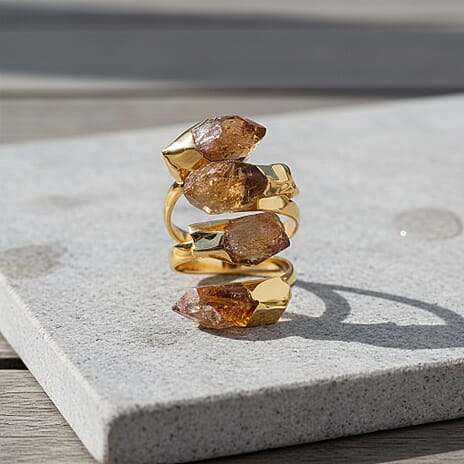 Citrine Ruff Cut Stone Ring (Size Adjustable) in Yellow Gold Plated 10.00 Ct.