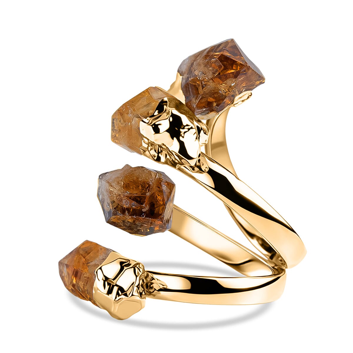 Citrine Ruff Cut Stone Ring (Size Adjustable) in Yellow Gold Plated 10.00 Ct.