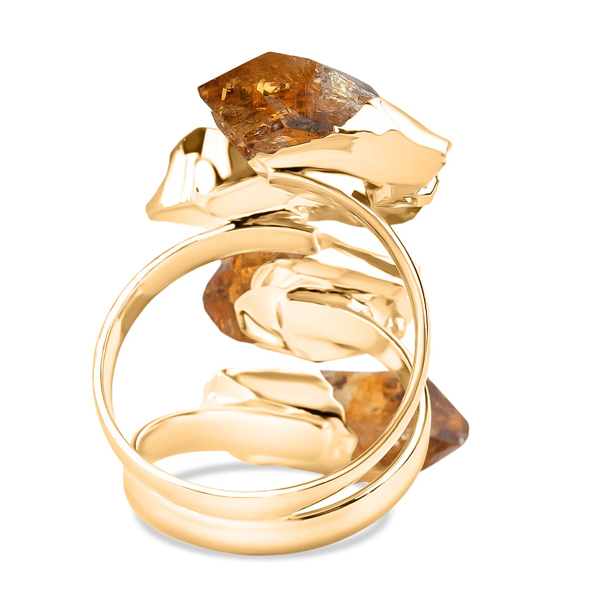 Citrine Ruff Cut Stone Ring (Size Adjustable) in Yellow Gold Plated 10.00 Ct.