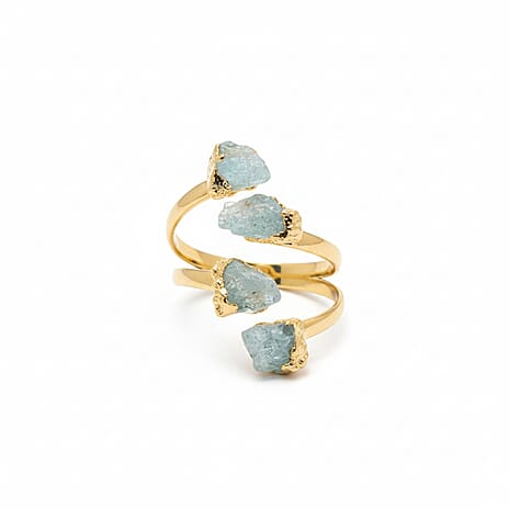 Prasiolite Adjustable Ruff Cut Ring in Yellow Gold Plated 11.00 Ct.