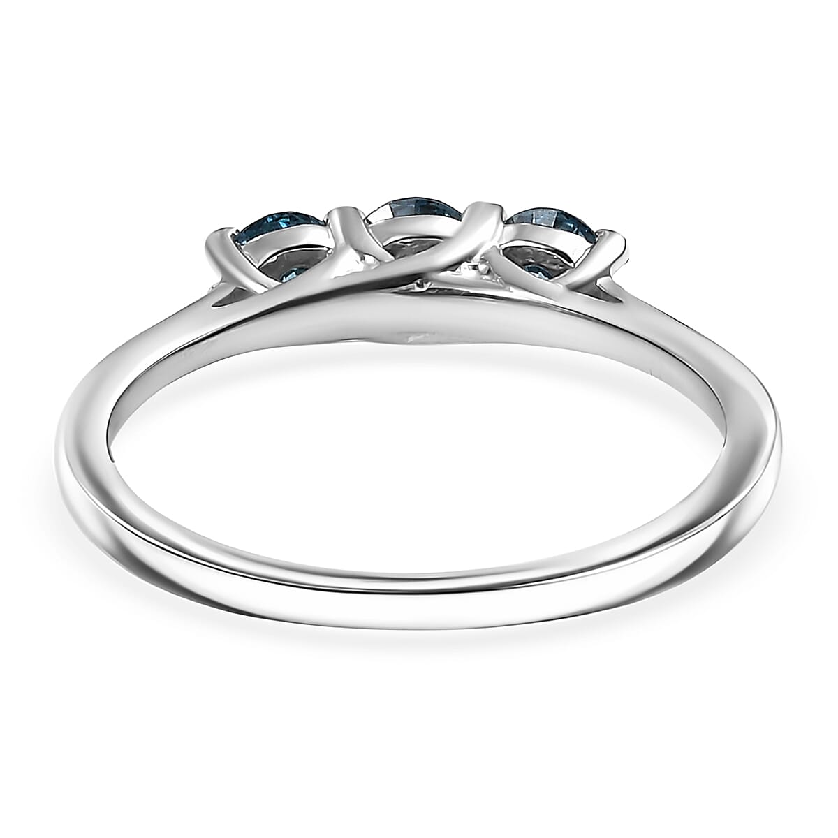 Luxuriant Lab Grown Blue Diamond (SI-G-H) 3 Stone Ring in Rhodium Overlay Sterling Silver 0.53 Ct.