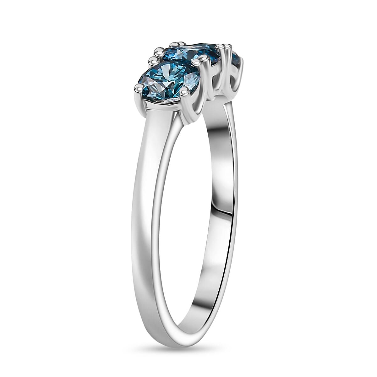 Luxuriant Lab Grown Blue Diamond (VS-EF) 3 Stone Ring in Rhodium Overlay Sterling Silver 1.00 Ct.