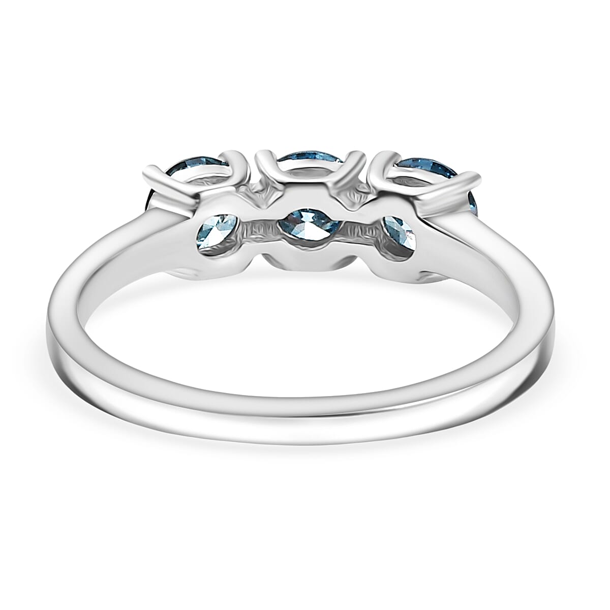Luxuriant Lab Grown Blue Diamond (VS-EF) 3 Stone Ring in Rhodium Overlay Sterling Silver 1.00 Ct.