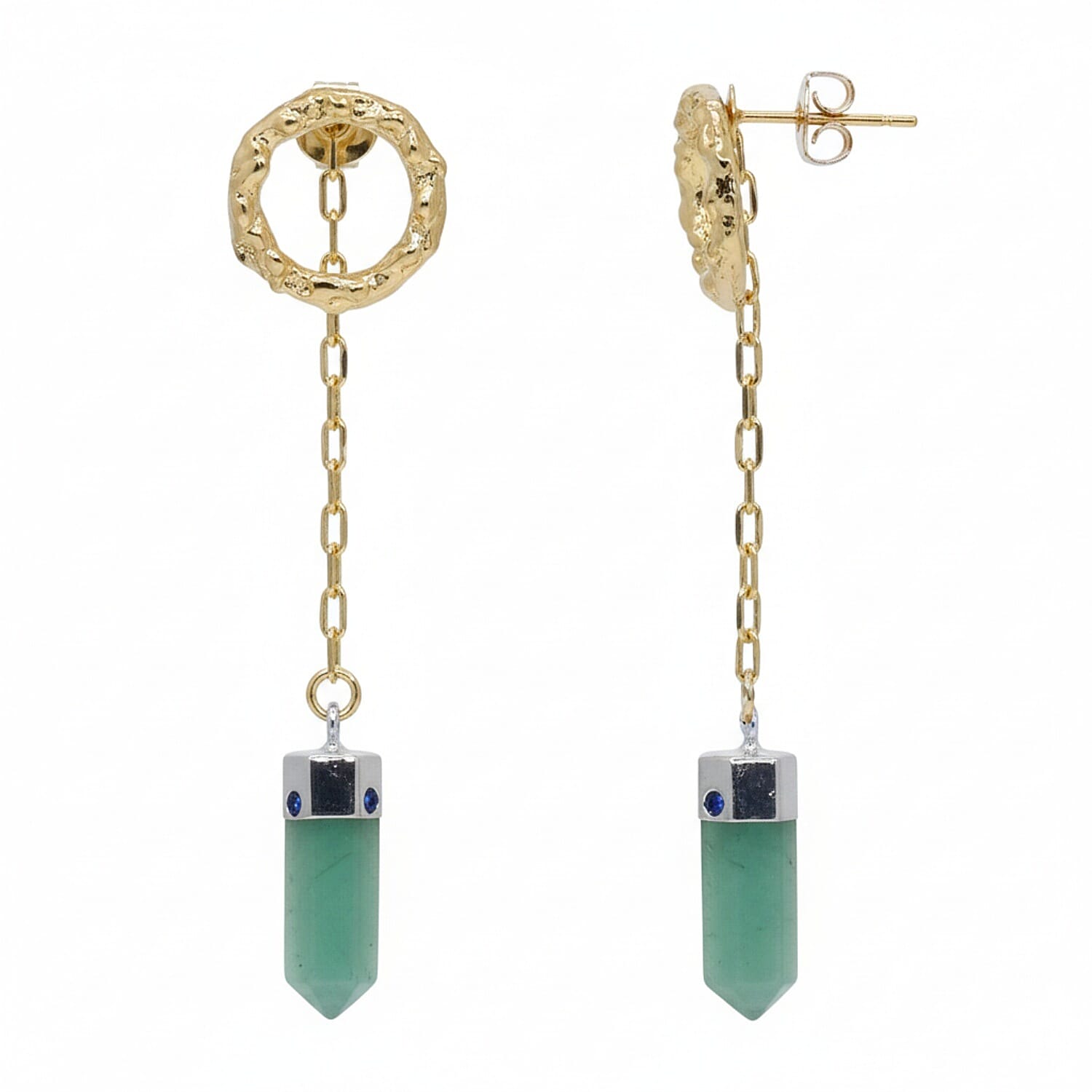 Green Quartz Earring with Push Back in Yellow Gold Plated 12.00 Ct.
