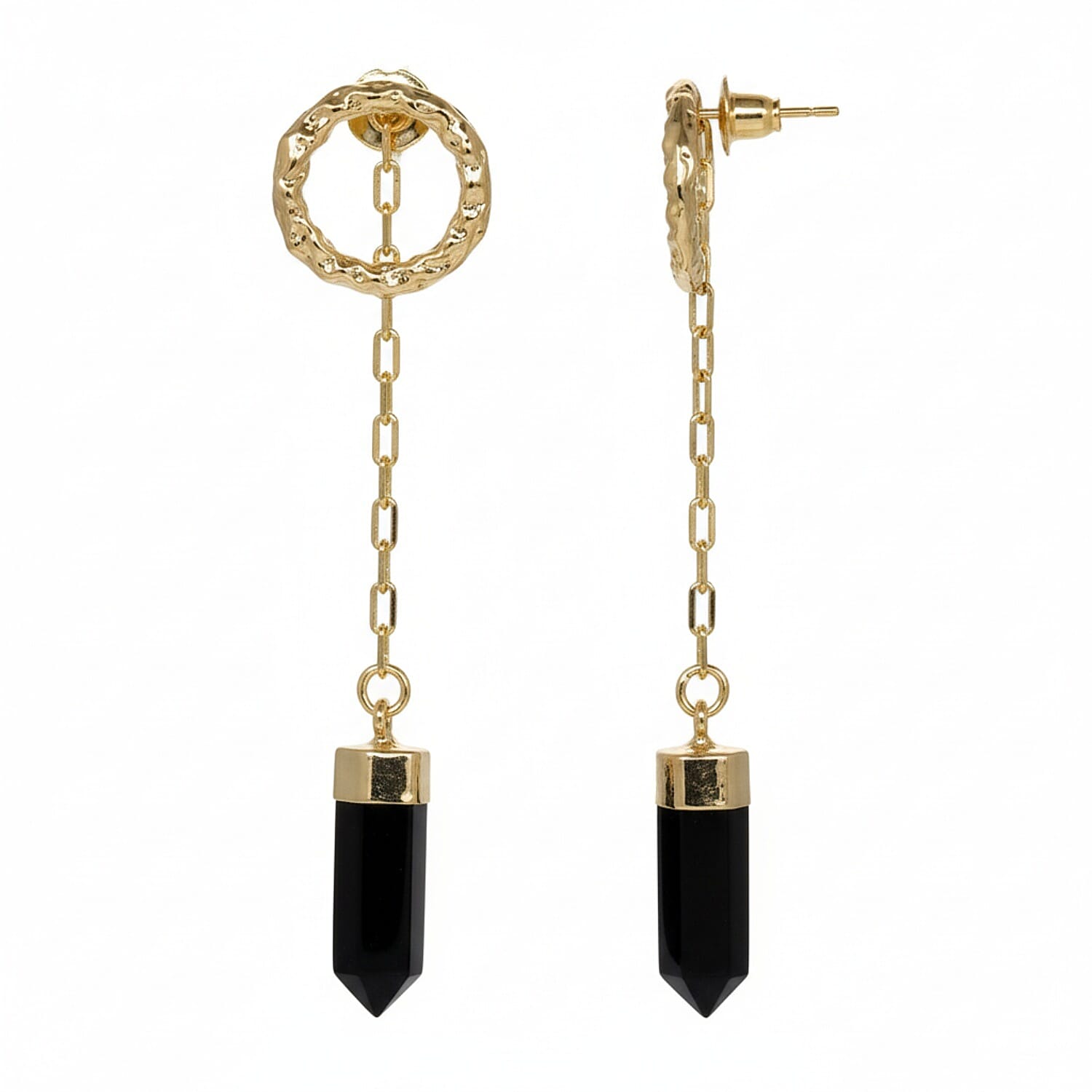 Black Onyx Earring with Push Back in Yellow Gold Plated 12.00 Ct.