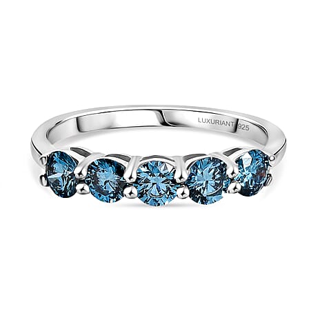 Luxuriant Lab Grown Blue Diamond (VS-EF) Ring in Rhodium Overlay Sterling Silver 1.02 Ct.