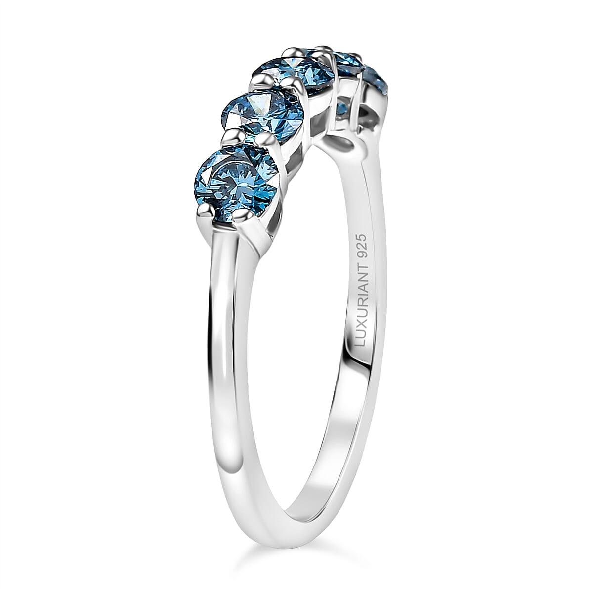 Luxuriant Lab Grown Blue Diamond (VS-EF) Ring in Rhodium Overlay Sterling Silver 1.02 Ct.
