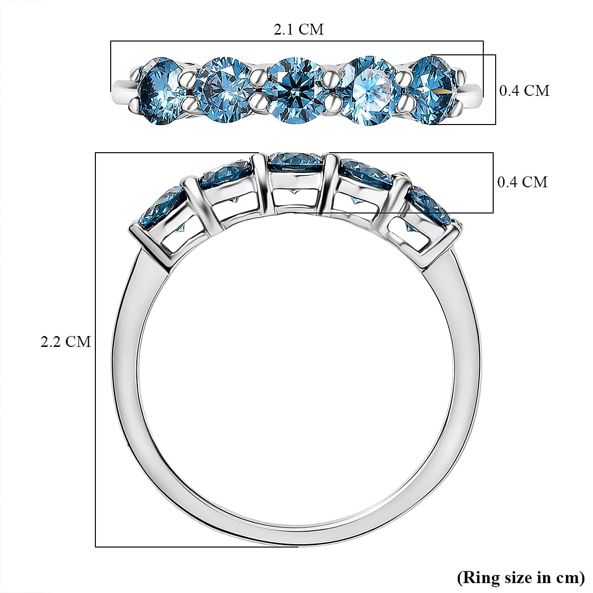 Luxuriant Lab Grown Blue Diamond (VS-EF) Ring in Rhodium Overlay Sterling Silver 1.02 Ct.