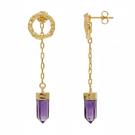 African Amethyst Earring with Push Back in Yellow Gold Plated 12.00 Ct.