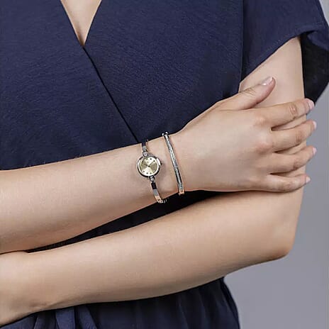 Designer Inspired Spirit Quartz Movt. Silver Dial Ladies Watch with Metal Strap - Watch - Bangle Set