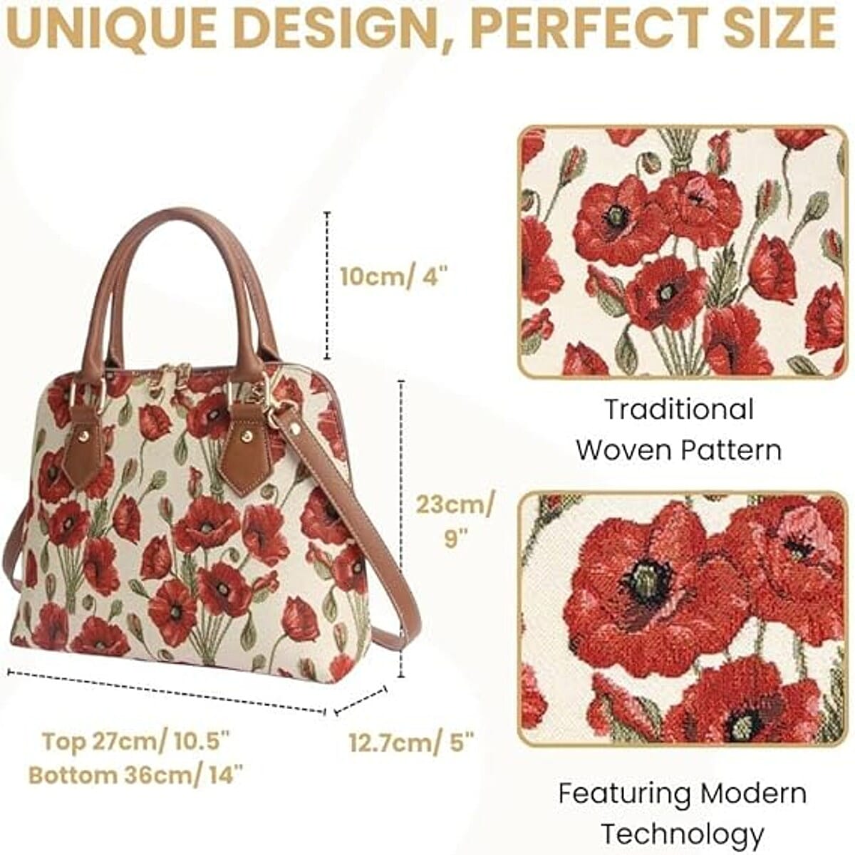 Signare Poppy Print Convertible Handbag - Beige
