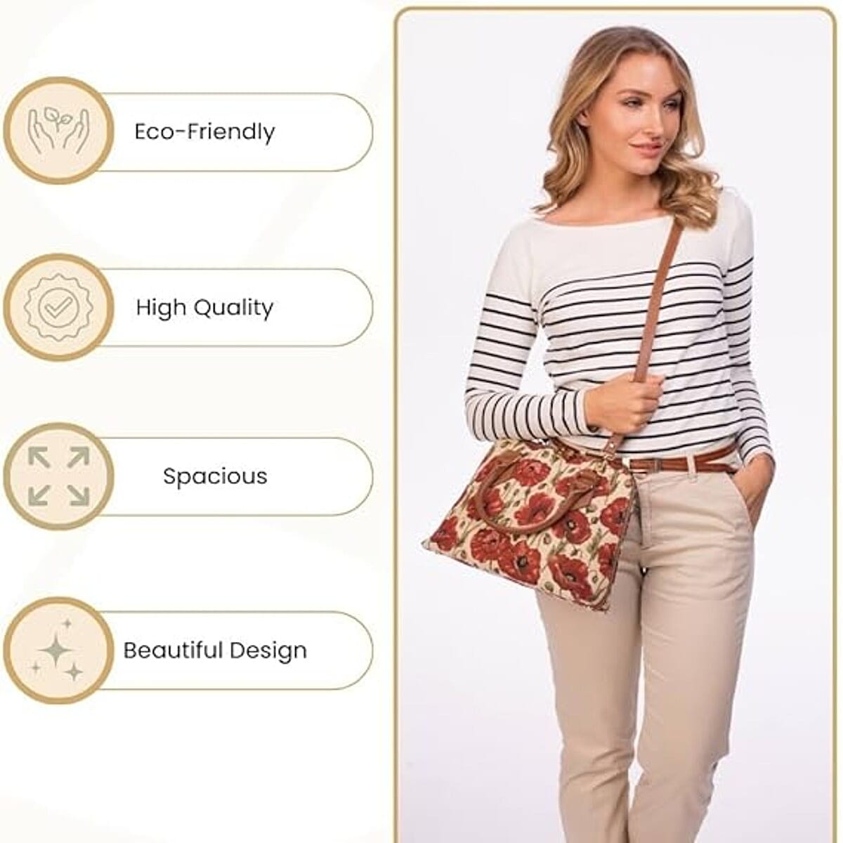 Signare Poppy Print Convertible Handbag - Beige