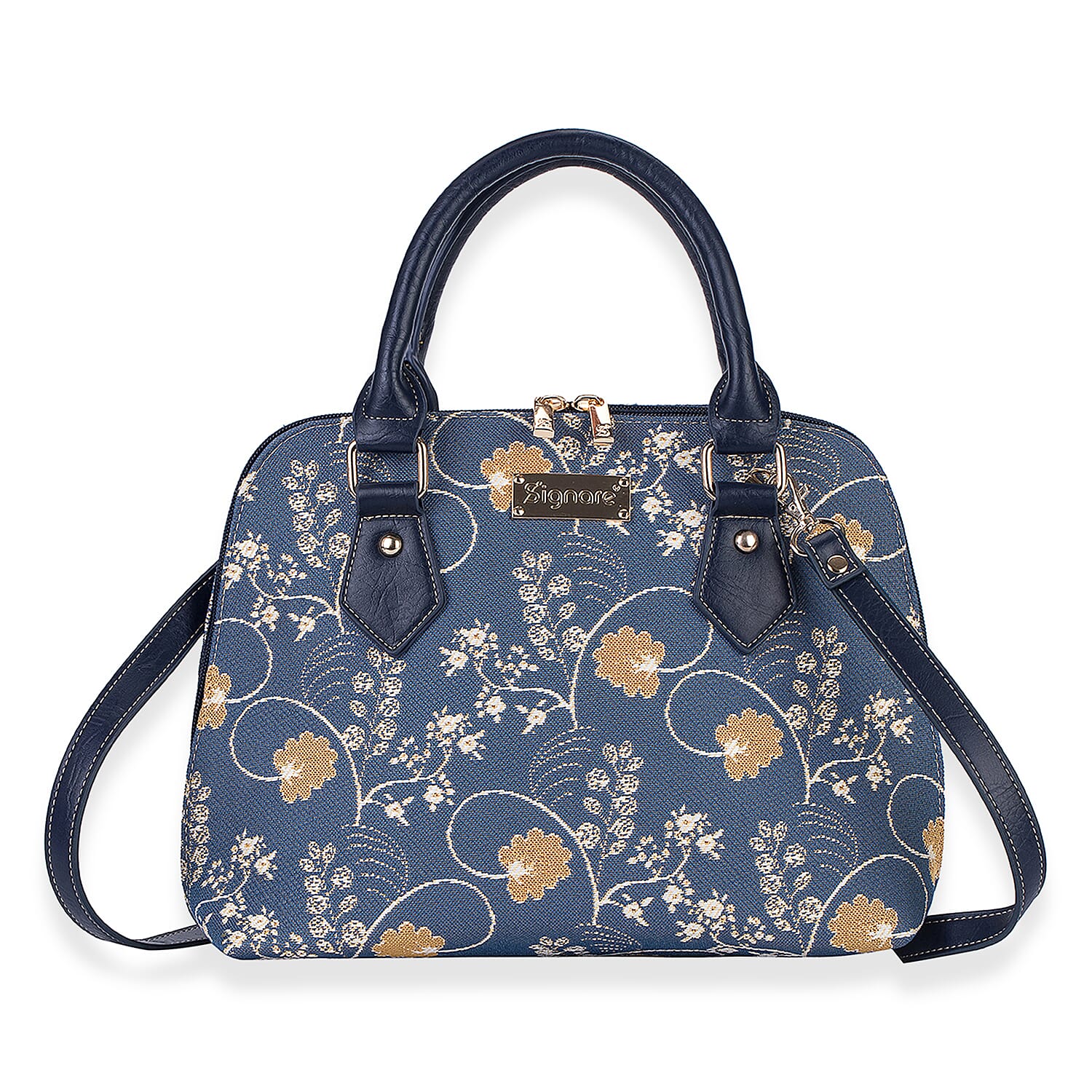 Signare Jane Austen Print Convertible Handbag - Denim Blue