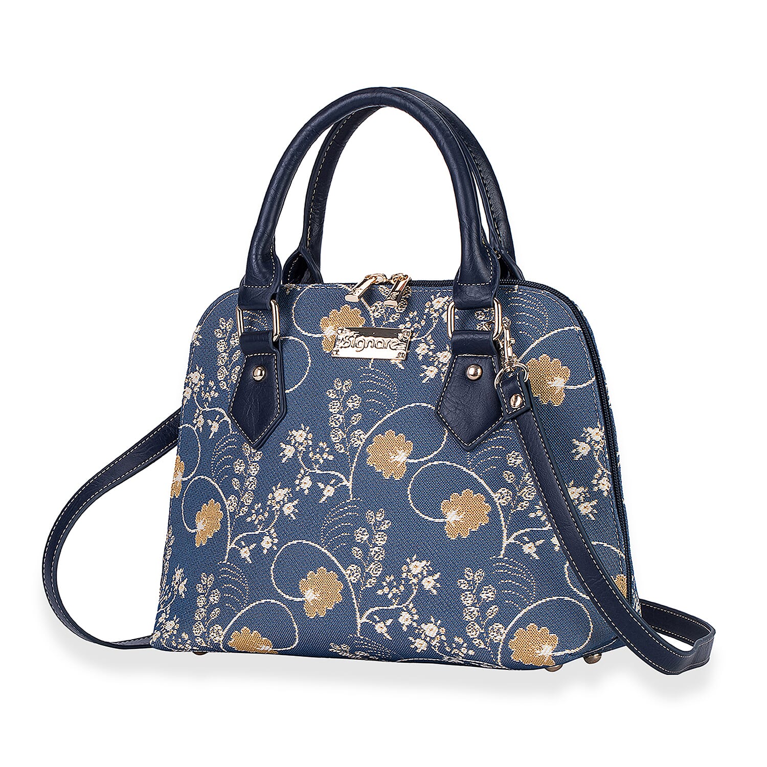 Signare Jane Austen Print Convertible Handbag - Denim Blue