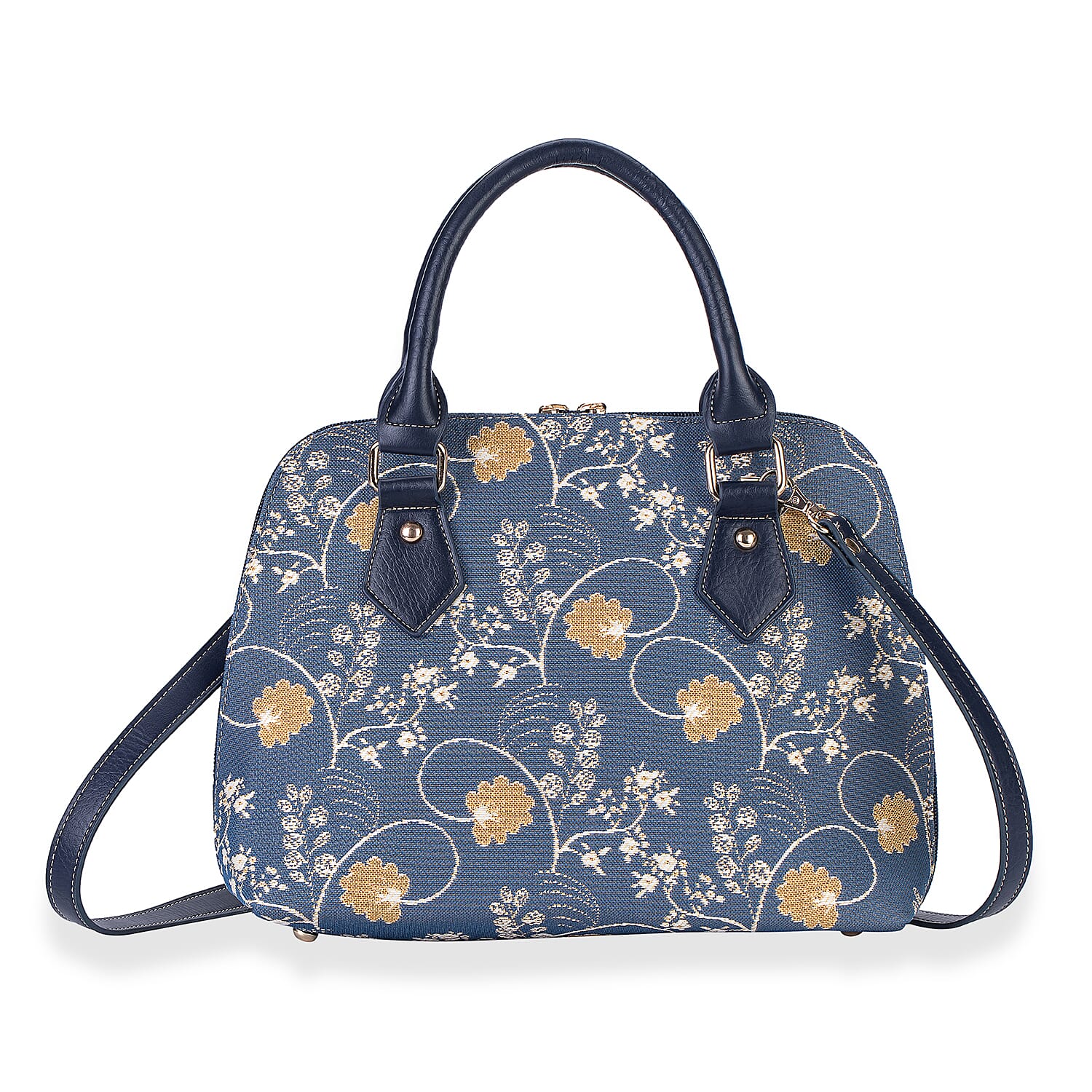 Signare Jane Austen Print Convertible Handbag - Denim Blue