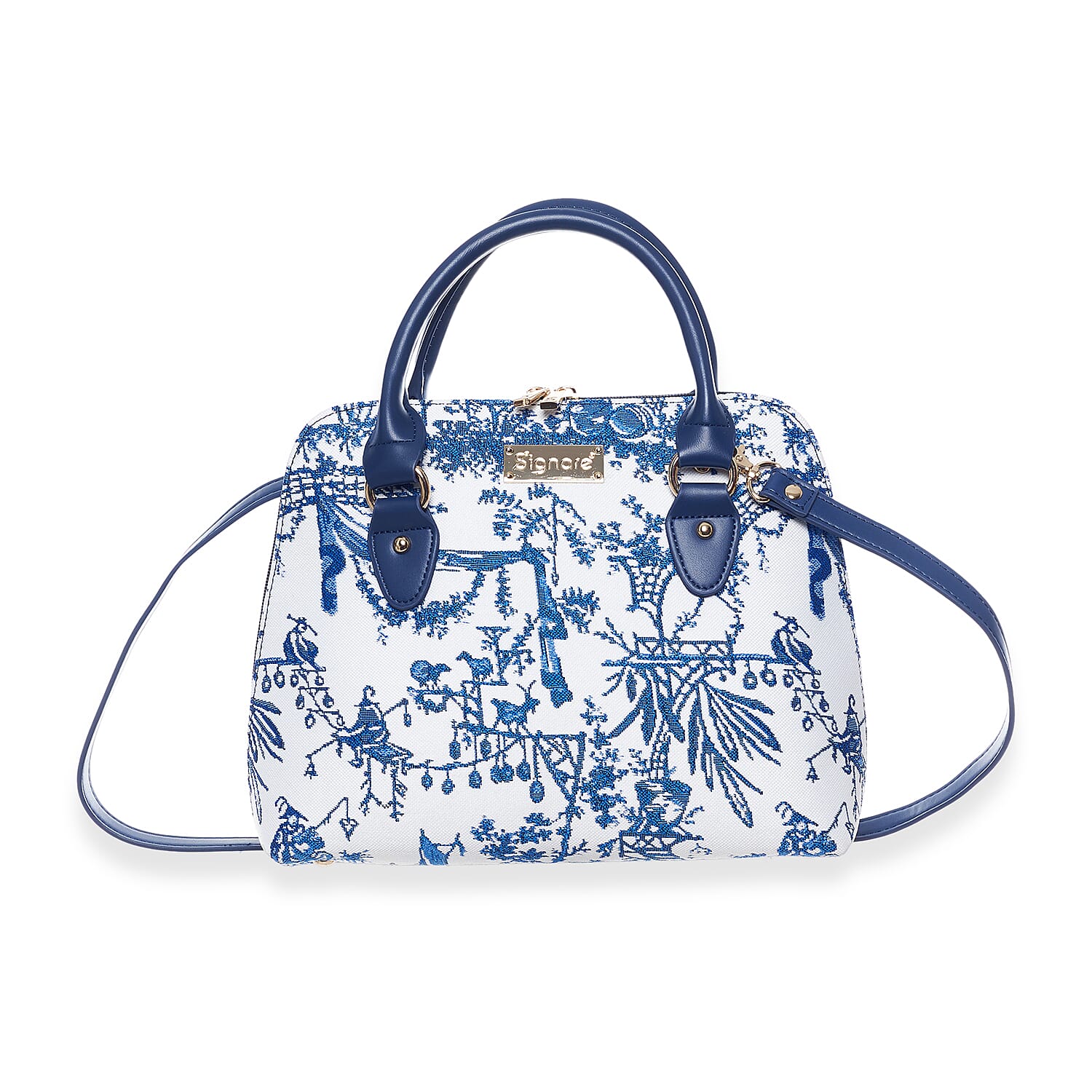 Signare British Museum Chinoiserie Print Convertible Handbag - White