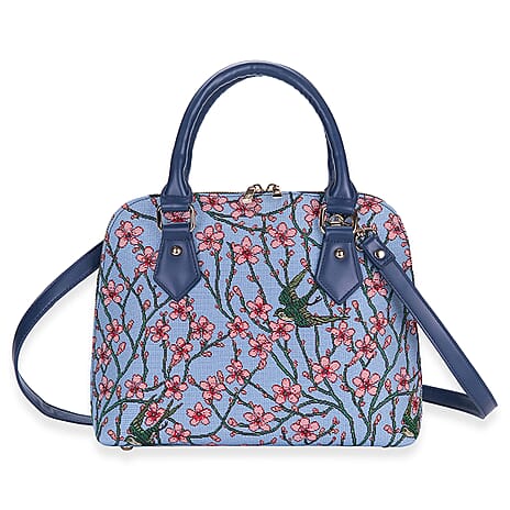 Signare Blossom & Swallow Print Convertible Handbag - Light Blue