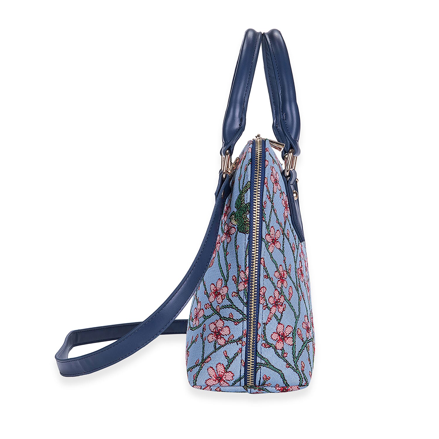 Signare Blossom & Swallow Print Convertible Handbag - Light Blue