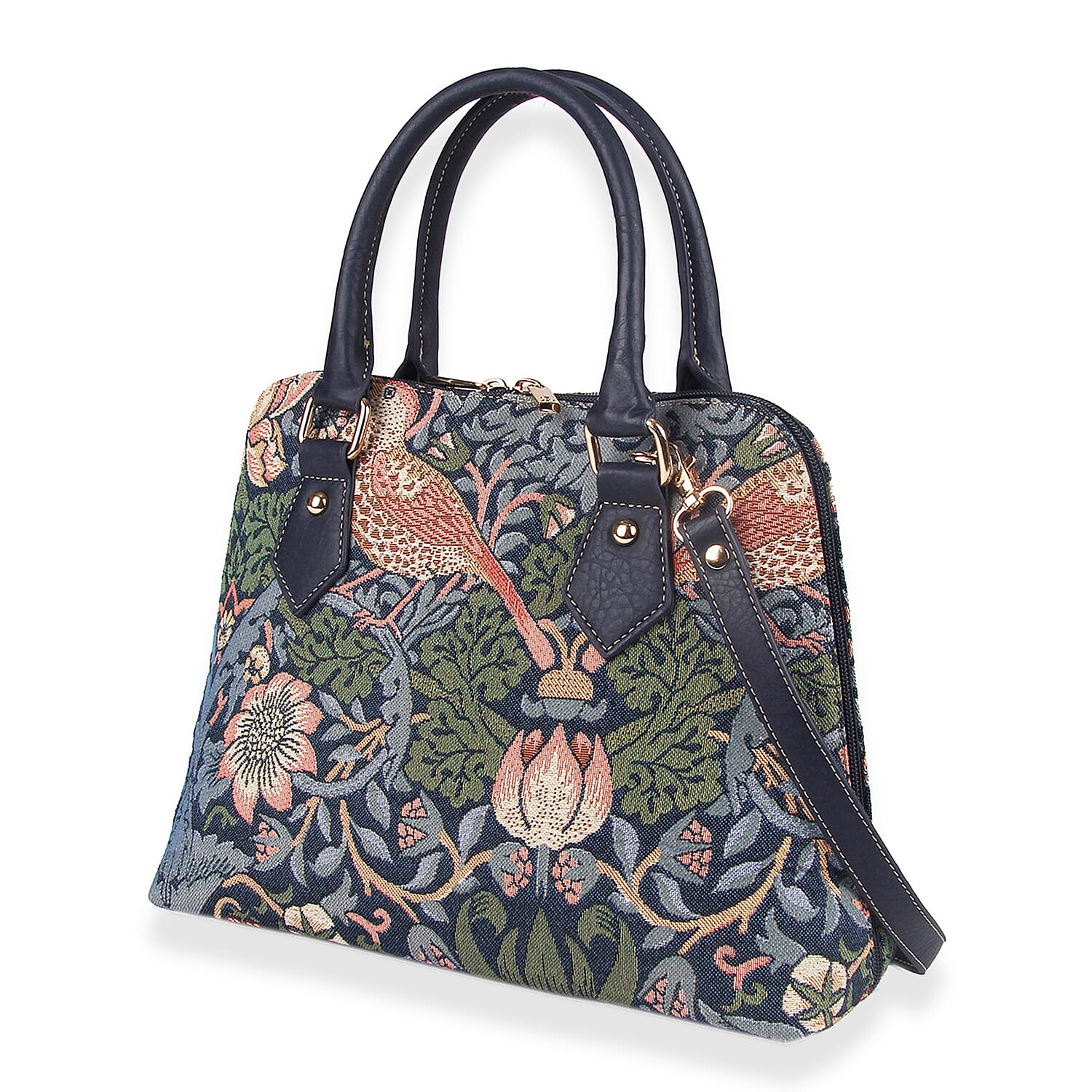 Signare Strawberry Thief Convertible Handbag - Dark Blue