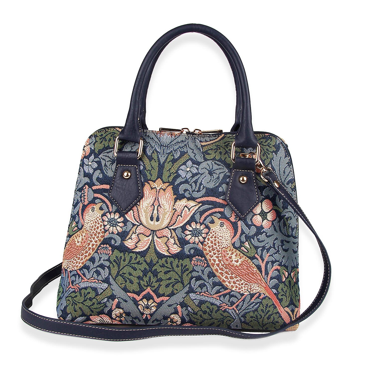 Signare Strawberry Thief Convertible Handbag - Dark Blue