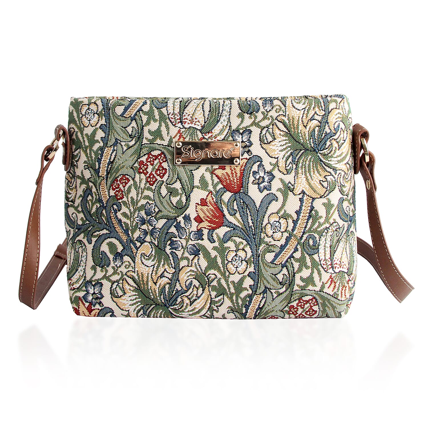Signare William Morris Golden Lily Satchel Crossbody Bag - Beige