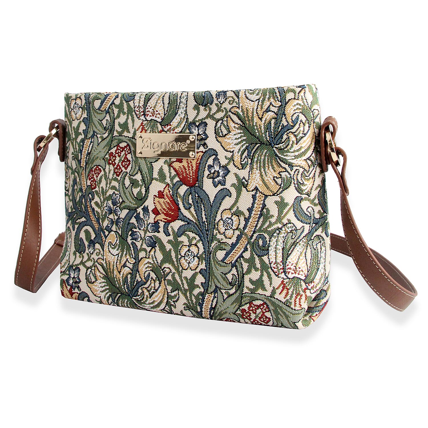 Signare William Morris Golden Lily Satchel Crossbody Bag - Beige