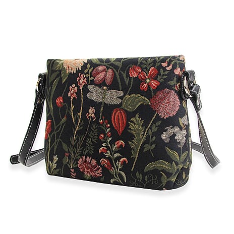 Signare Morning Garden Satchel Crossbody Bag - Black