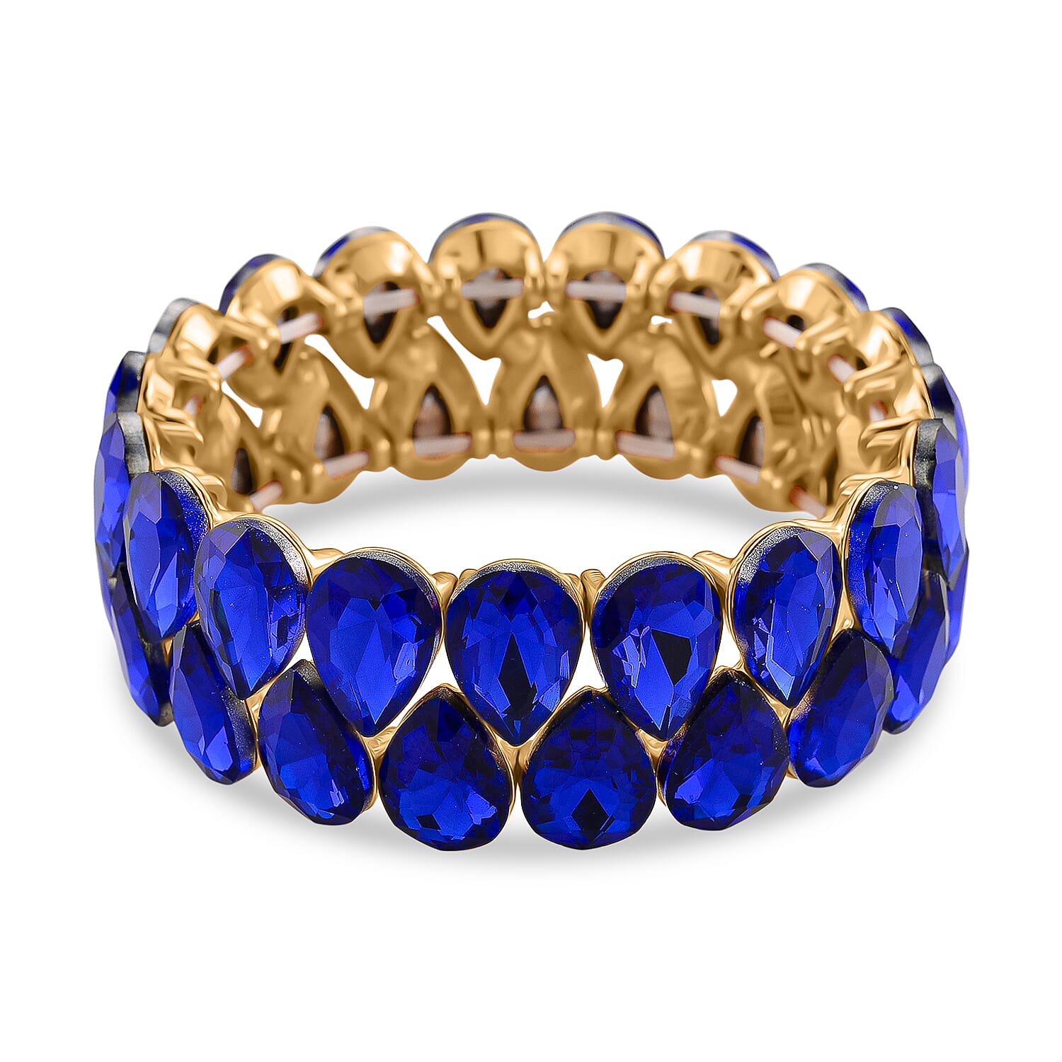 Blue Glass Pear Adjustable Bracelet in Yellow Gold Tone