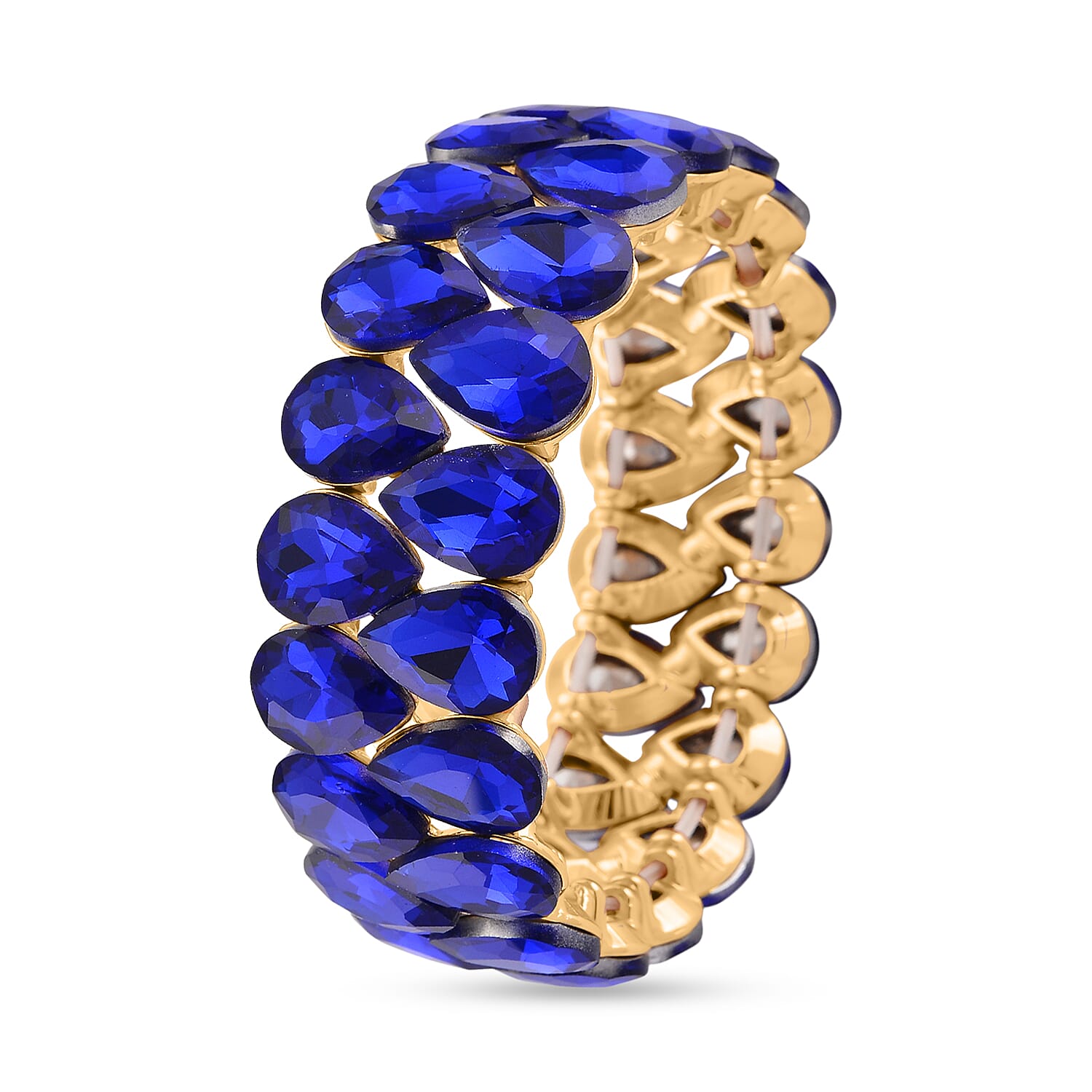 Blue Glass Pear Adjustable Bracelet in Yellow Gold Tone