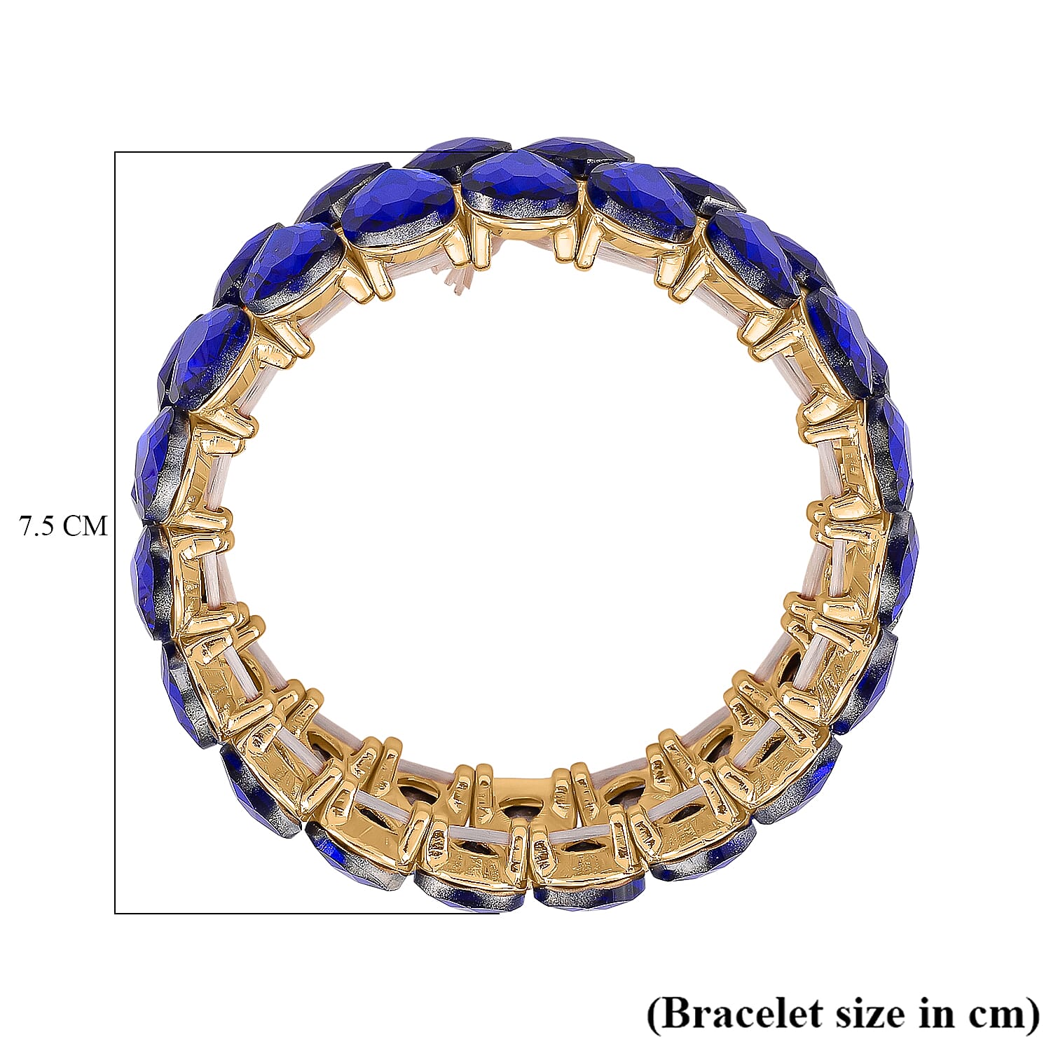 Blue Glass Pear Adjustable Bracelet in Yellow Gold Tone