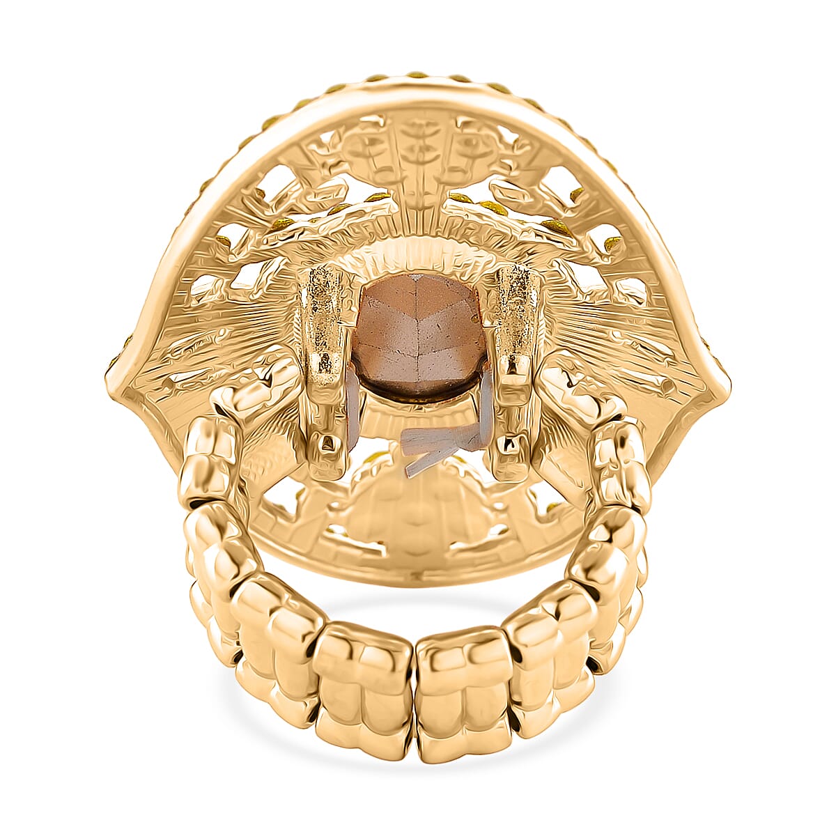 Yellow Glass & Austrian White Crystal Adjustable Ring in Yellow Gold Tone