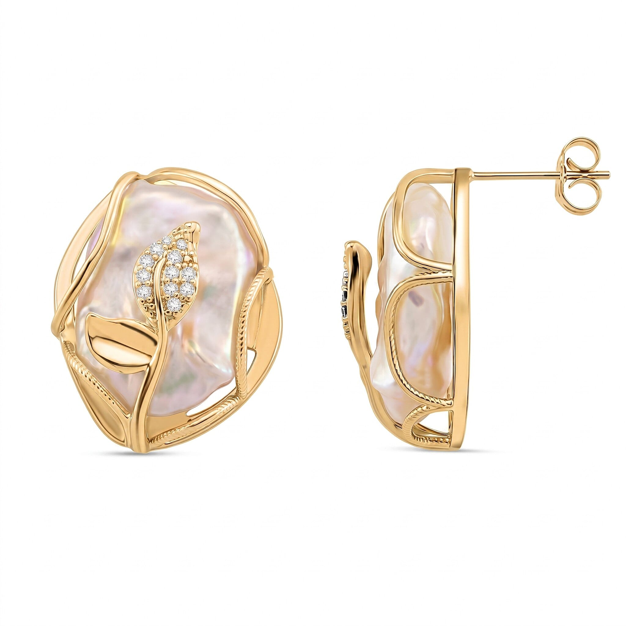 White Fresh Water Pearl & White Cubic Zirconia Earring with Push Back