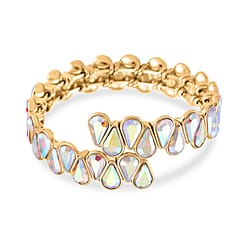 Sea Blue Glass Pear Adjustable Bangle in Yellow Gold Tone