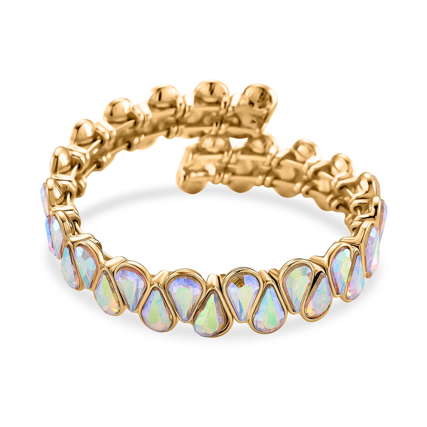 White Mystic Color Glass Pear Adjustable Bangle in Yellow Gold Tone