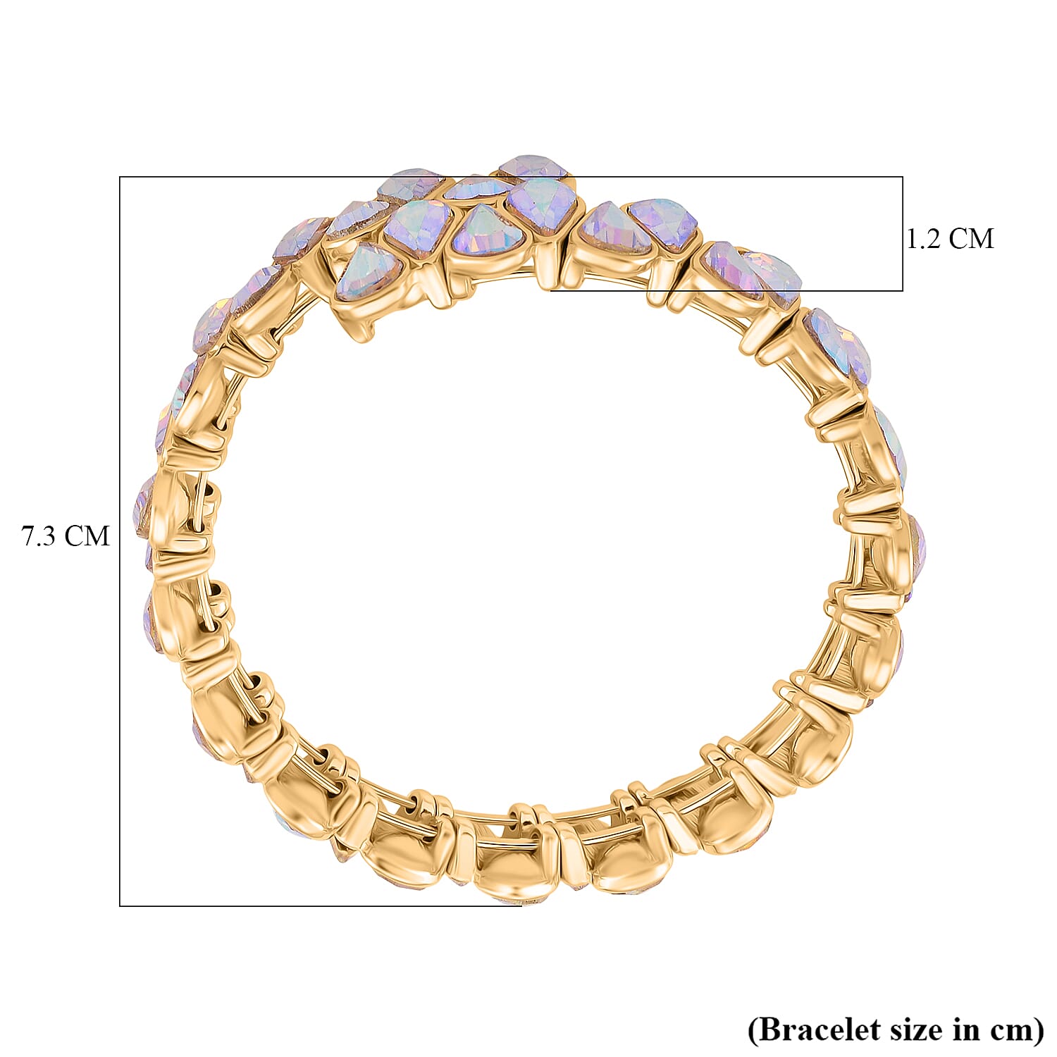 White Mystic Color Glass Pear Adjustable Bangle in Yellow Gold Tone