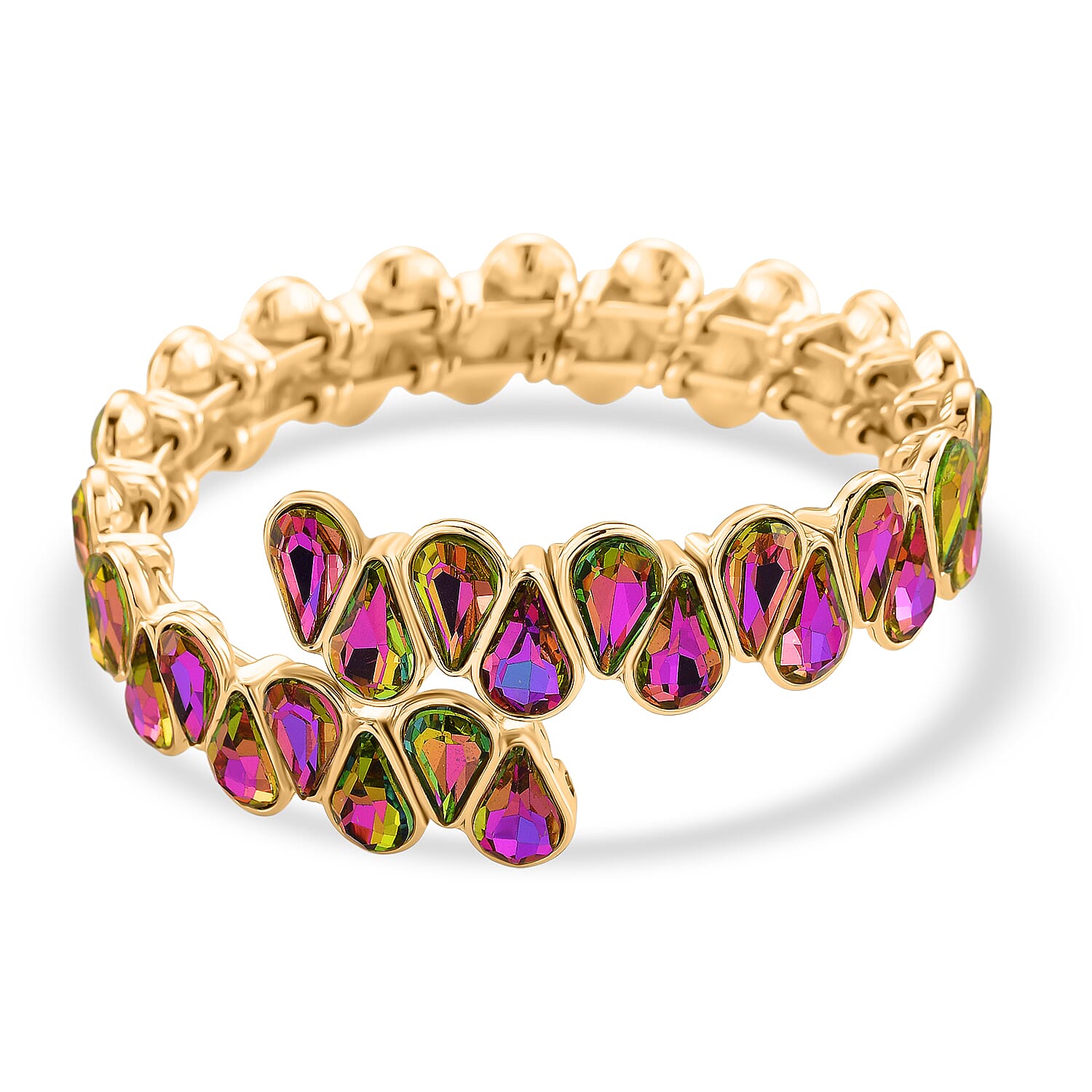 Red Magic Color Glass Pear Adjustable Bangle in Yellow Gold Tone