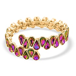 Sea Blue Glass Pear Adjustable Bangle in Yellow Gold Tone