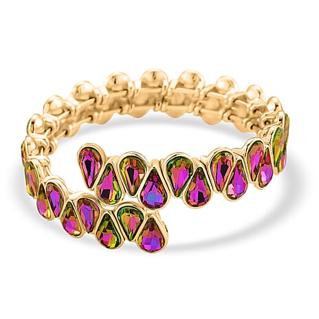 Red Magic Color Glass Pear Adjustable Bangle in Yellow Gold Tone