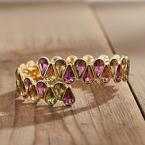 Red Magic Color Glass Pear Adjustable Bangle in Yellow Gold Tone