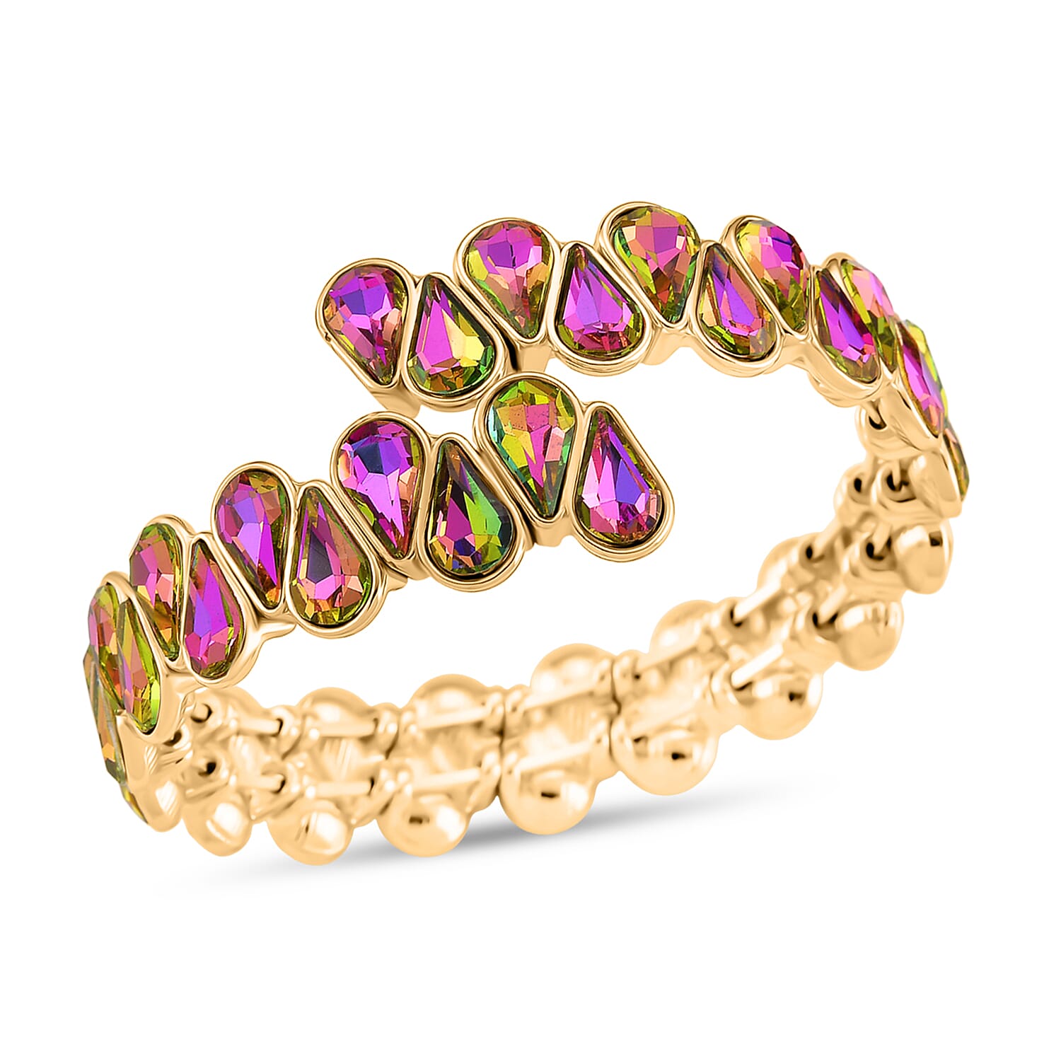 Red Magic Color Glass Pear Adjustable Bangle in Yellow Gold Tone