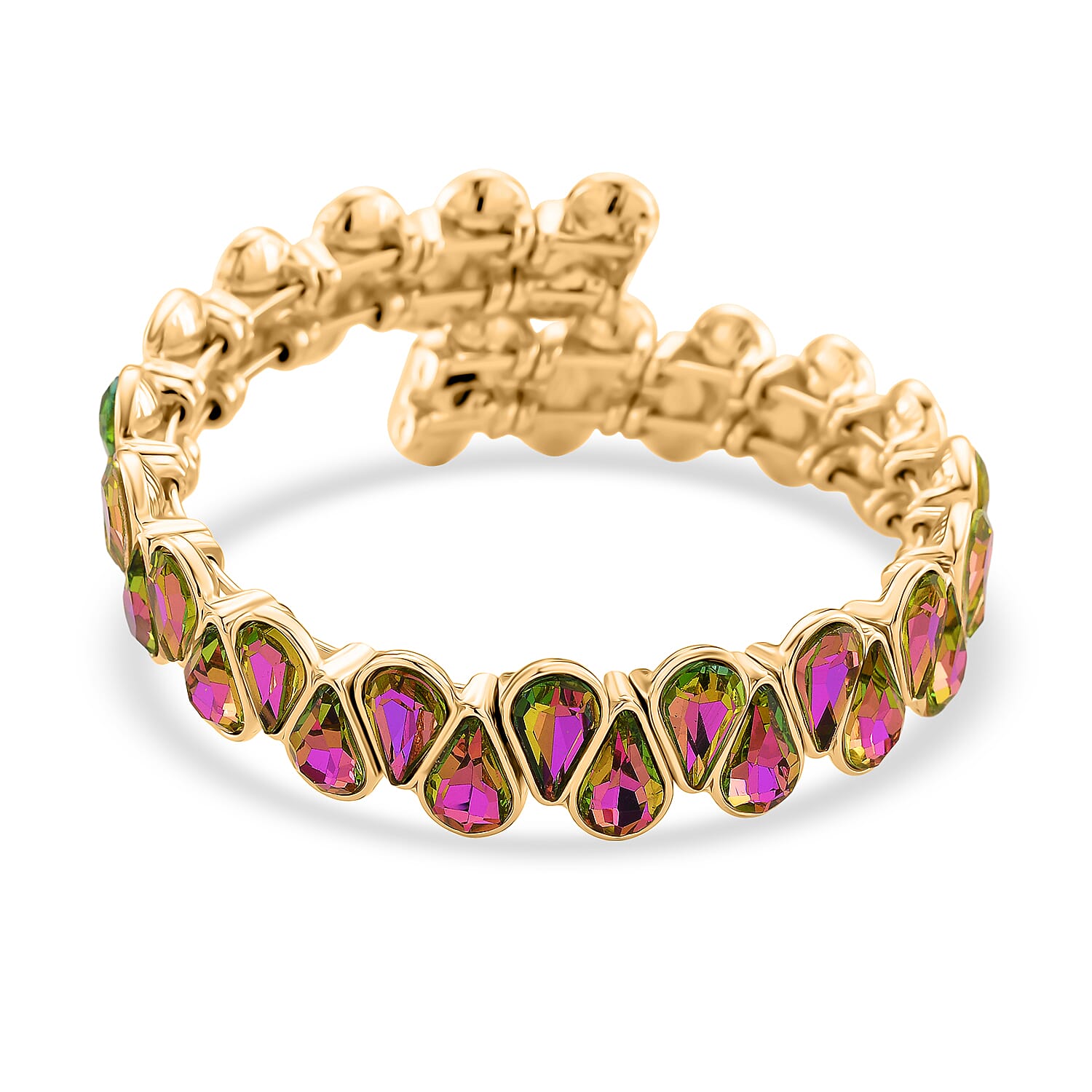 Red Magic Color Glass Pear Adjustable Bangle in Yellow Gold Tone