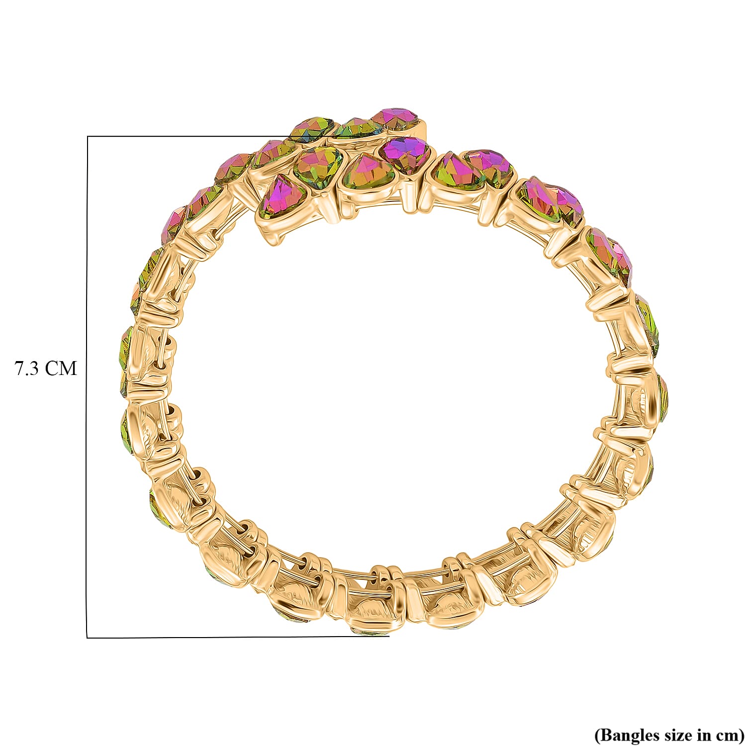 Red Magic Color Glass Pear Adjustable Bangle in Yellow Gold Tone