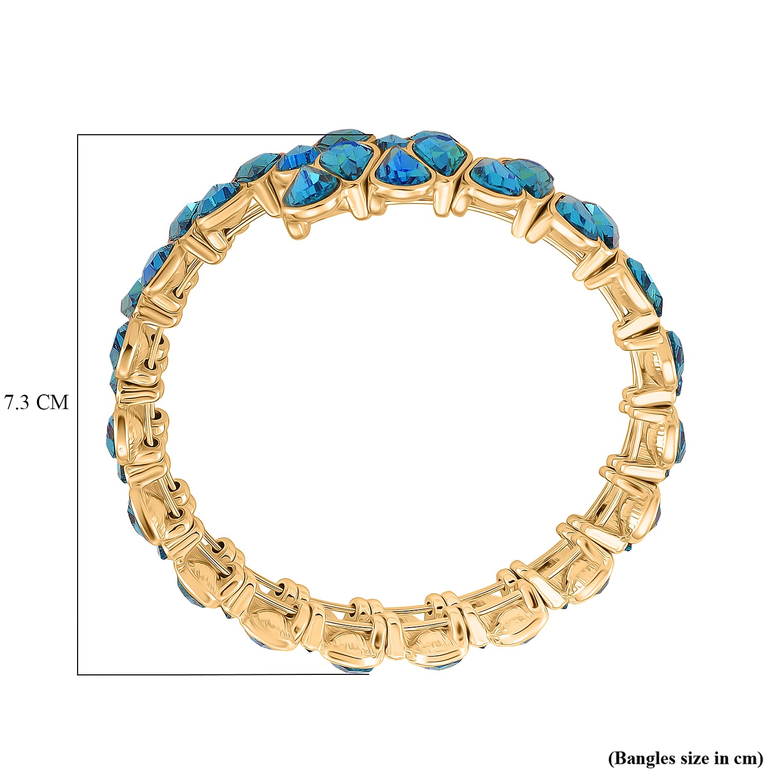 Sea Blue Glass Pear Adjustable Bangle in Yellow Gold Tone