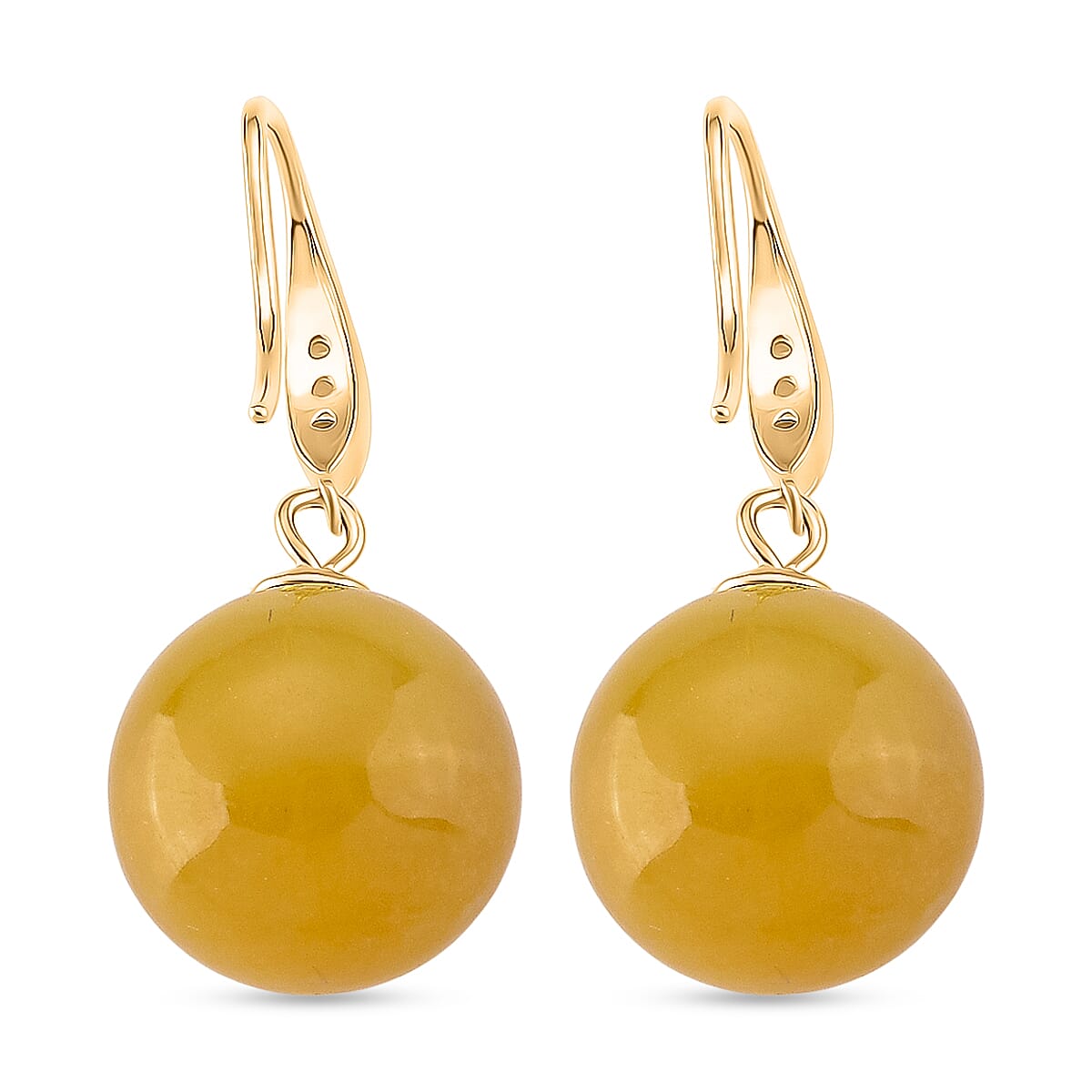 D'Joy Honey Jade & White Zircon Beads Earring with Hook in Yellow Gold Plated Sterling Silver 37.10 Ct.