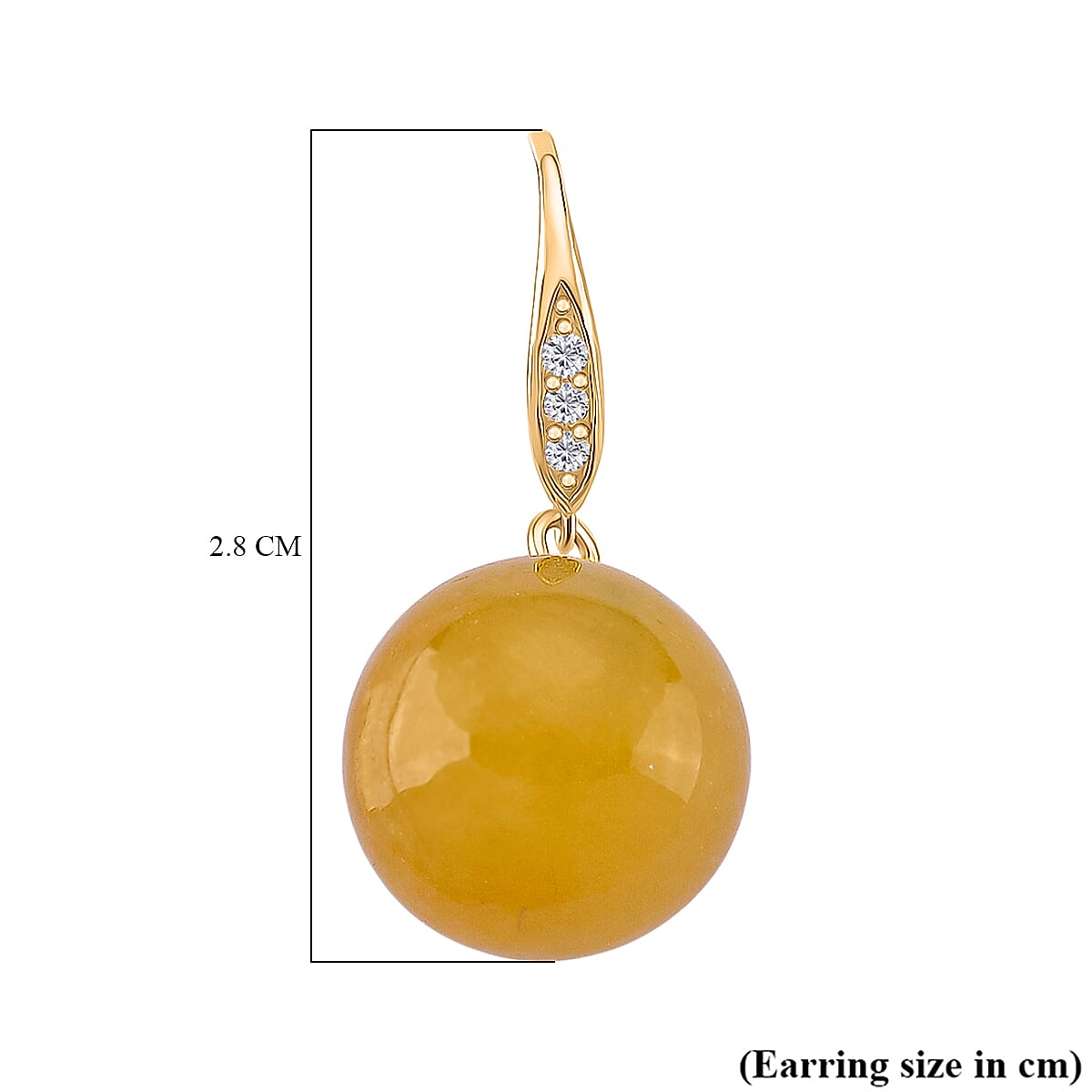 D'Joy Honey Jade & White Zircon Beads Earring with Hook in Yellow Gold Plated Sterling Silver 37.10 Ct.