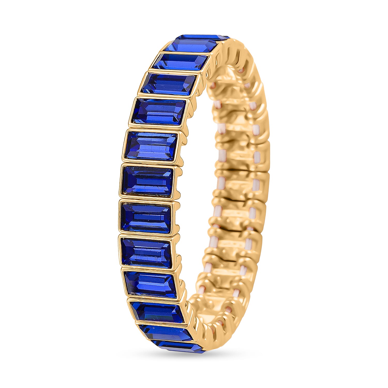 Blue Glass Stretchable Bracelet (Size - 7) in Yellow Gold Tone