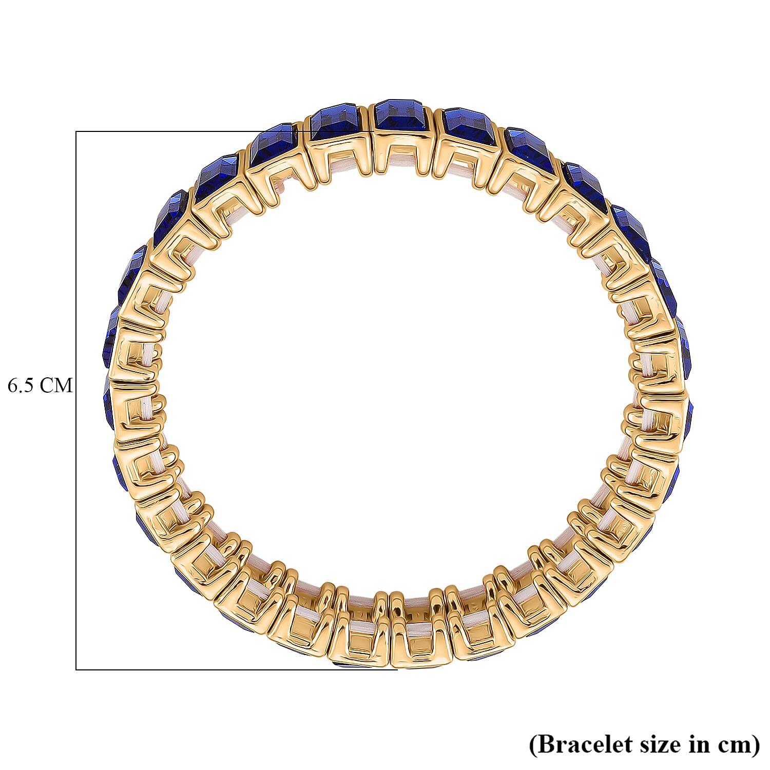 Blue Glass Stretchable Bracelet (Size - 7) in Yellow Gold Tone