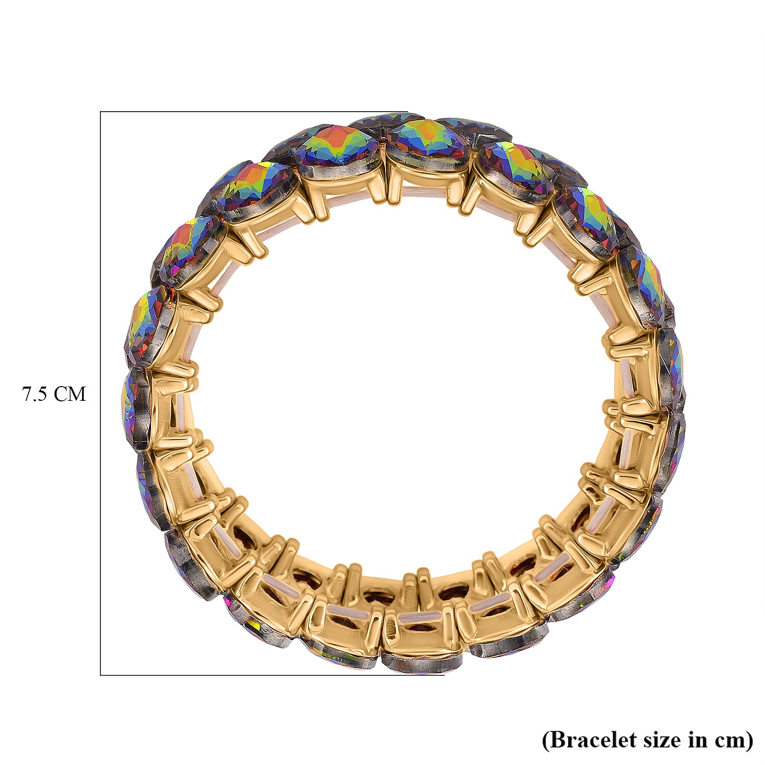 Magic Color Glass Pear Stretchable Bracelet (Size - 7) in Yellow Gold Tone