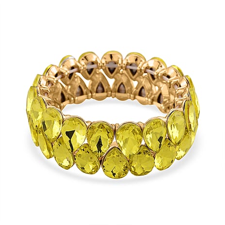 Yellow Glass Pear Stretchable Bracelet in Yellow Gold Tone